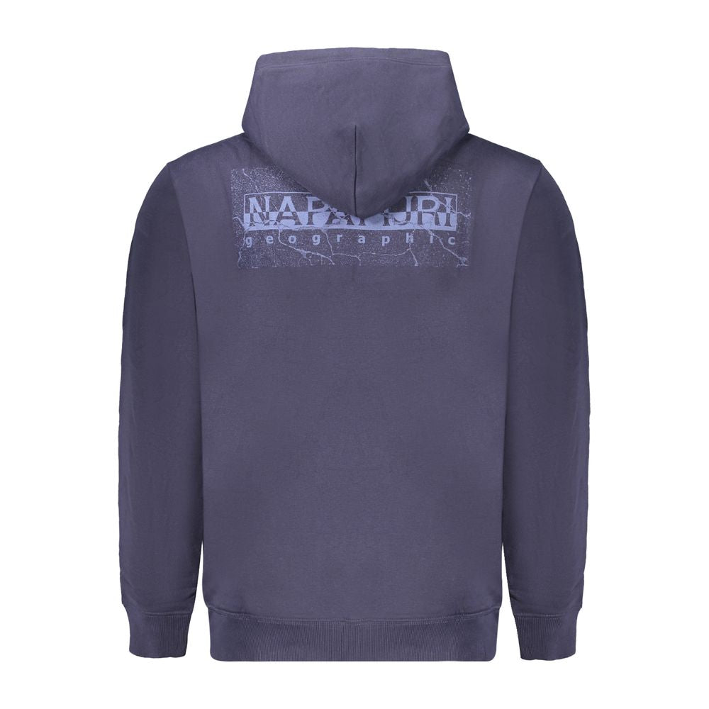 Napapijri blue cotton sweater, loose fit hoodie with long sleeves, central pocket, and logo print on back.
