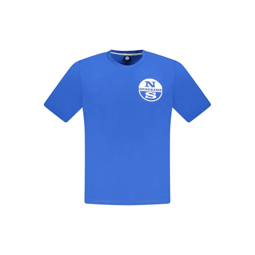 North Sails blue cotton men's t-shirt with bold logo, short sleeves, crew neck, reflecting casual chic and adventurous style.