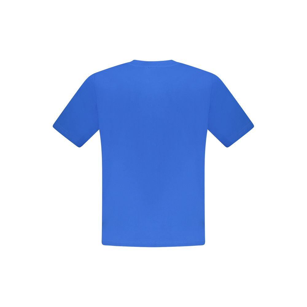 Back view of North Sails blue cotton men's t-shirt, crew neck, short sleeve, showcasing casual style and comfort for modern adventurers.