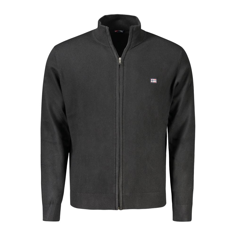 Norway 1963 Black Polyamide Men Cardigan with embroidery and logo, offering comfort and sophistication for modern style.
