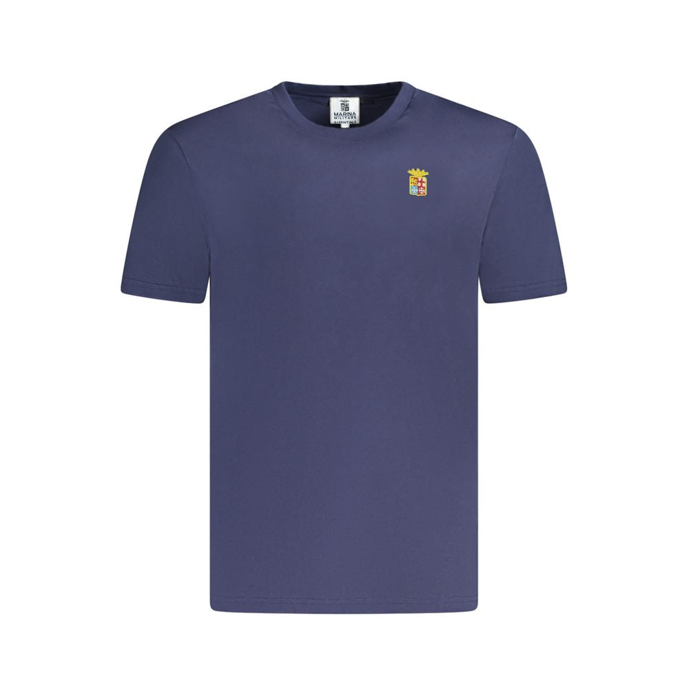 Marina Militare blue cotton t-shirt with short sleeves, crew neck, and embroidered logo on the chest.
