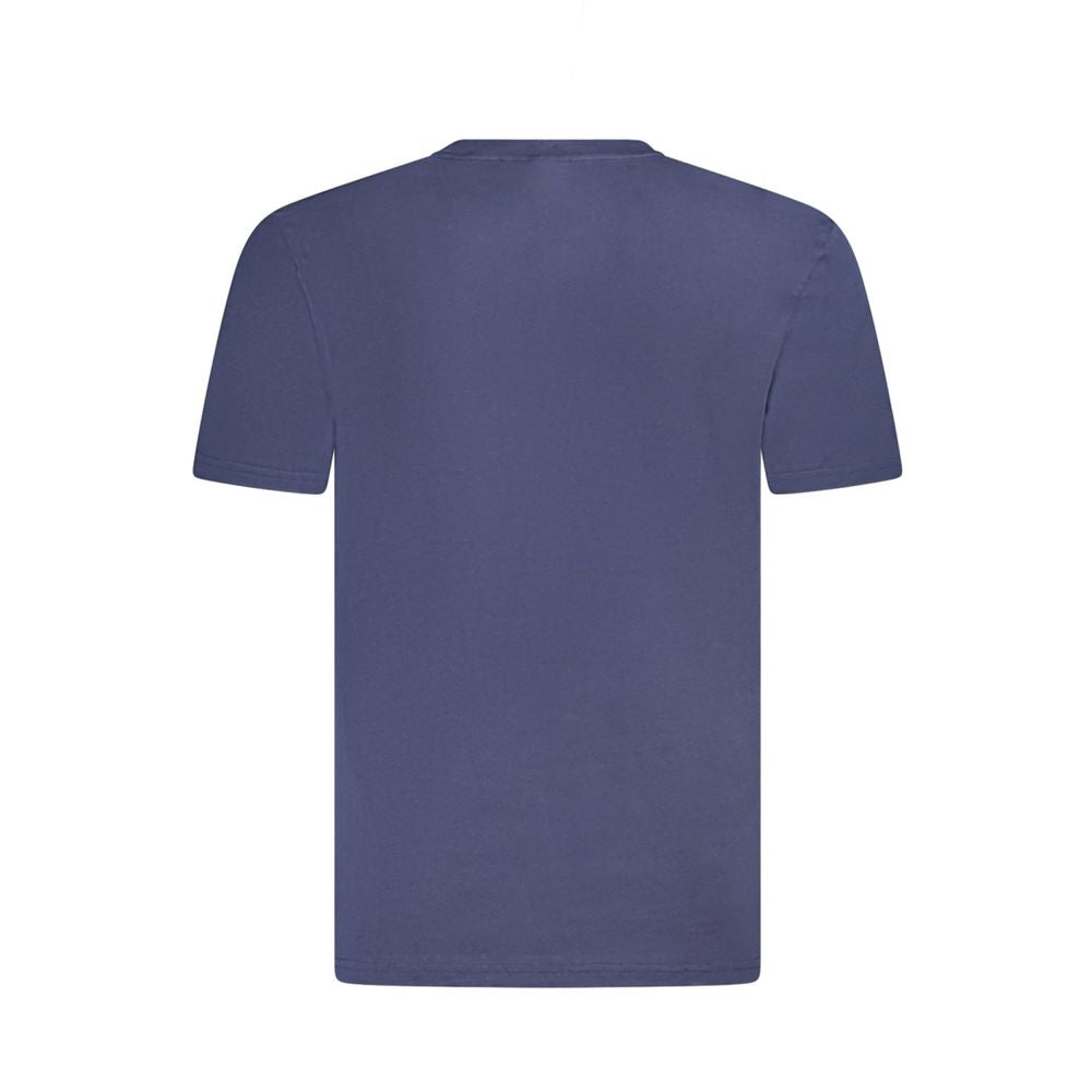 Back view of Marina Militare blue cotton t-shirt with short sleeves, crew neck, and embroidered logo.