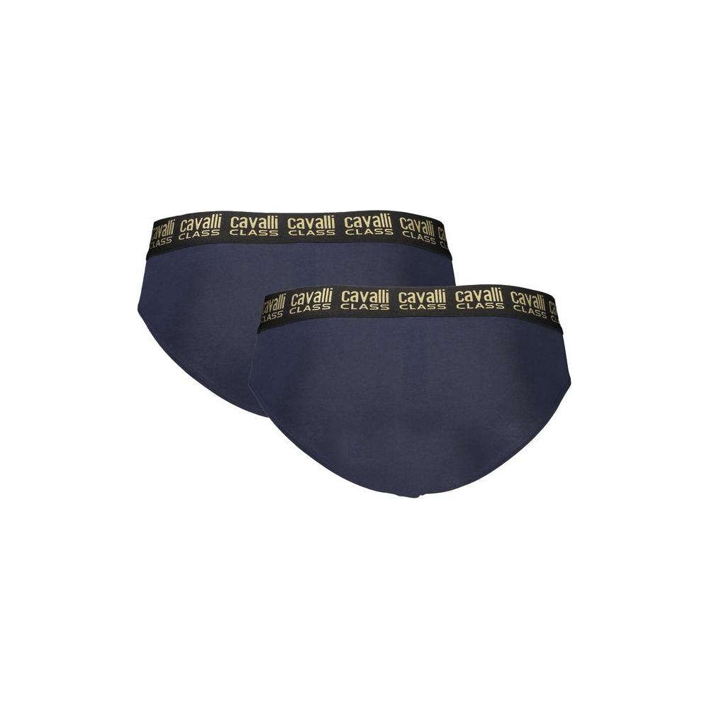 Cavalli Class blue cotton men's underwear with logo waistband, sleek print, and trendy design for style and comfort.