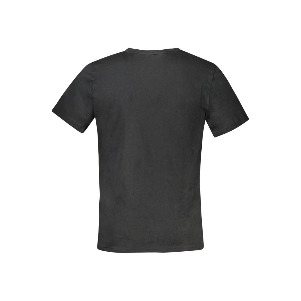 Back view of Tommy Hilfiger black cotton men's t-shirt with crew neck and embroidered logo.