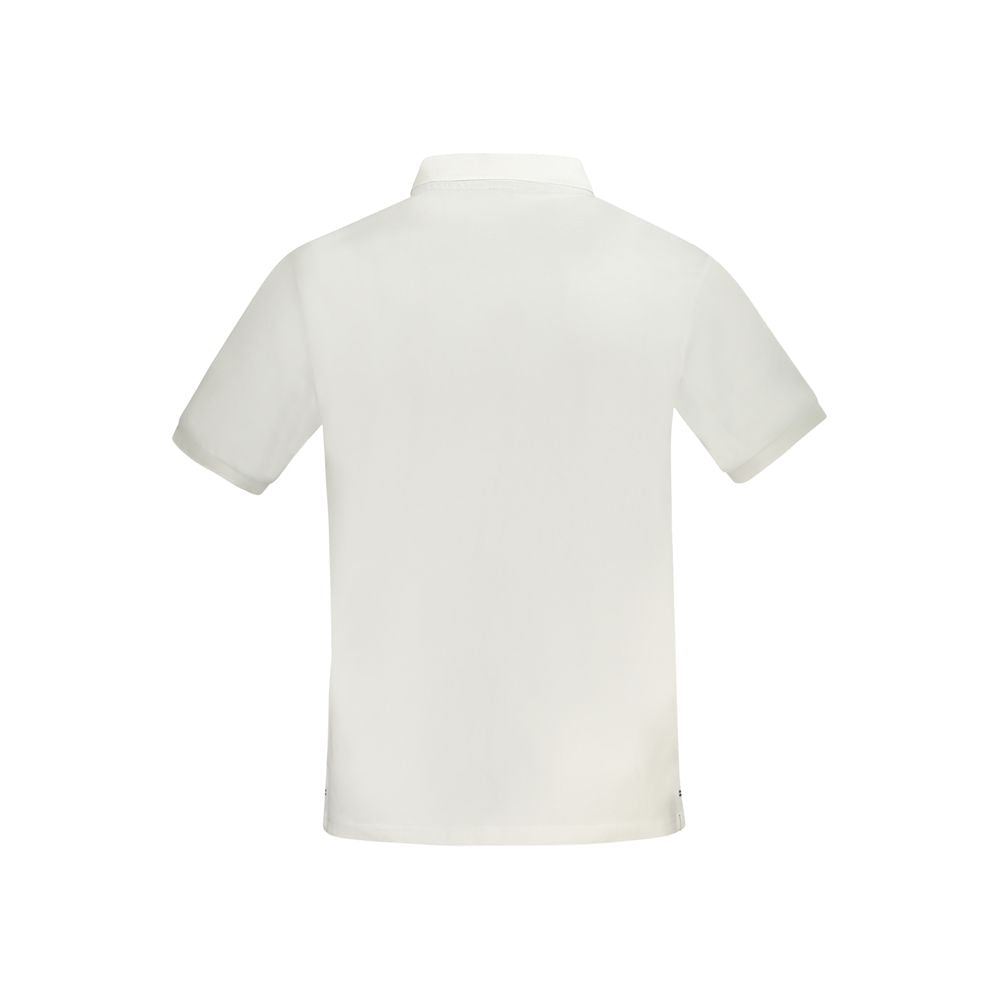 Back view of North Sails white cotton men's polo shirt with short sleeves, showcasing classic design and premium comfort.
