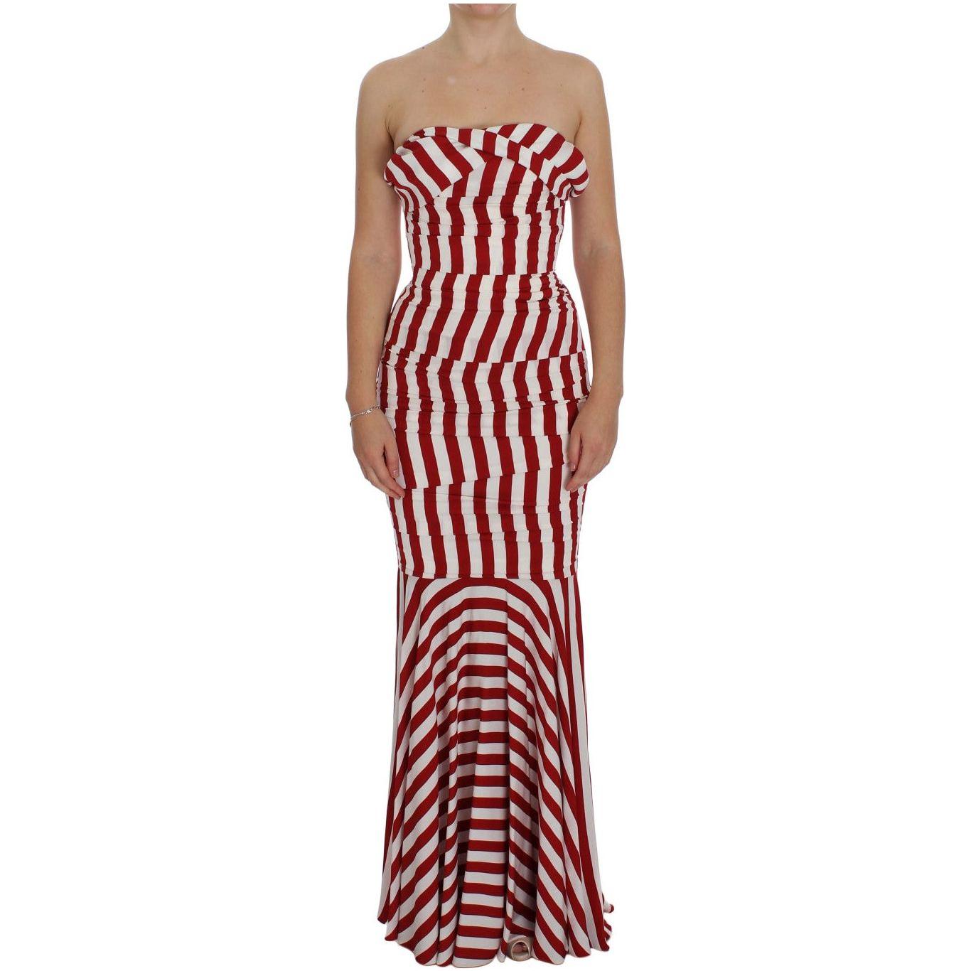 Dolce & Gabbana Elegant Red and White Striped Silk Bodycon Dress Dolce & Gabbana Tan