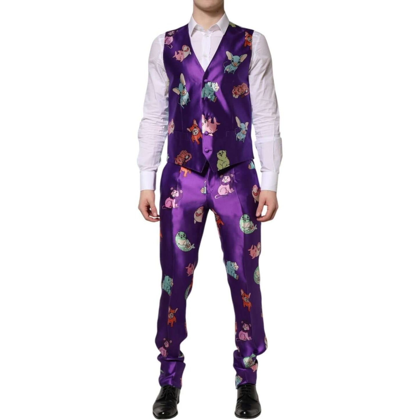 Dolce & Gabbana Purple Silk Animal Print 3 Piece Suit KOS2326-48