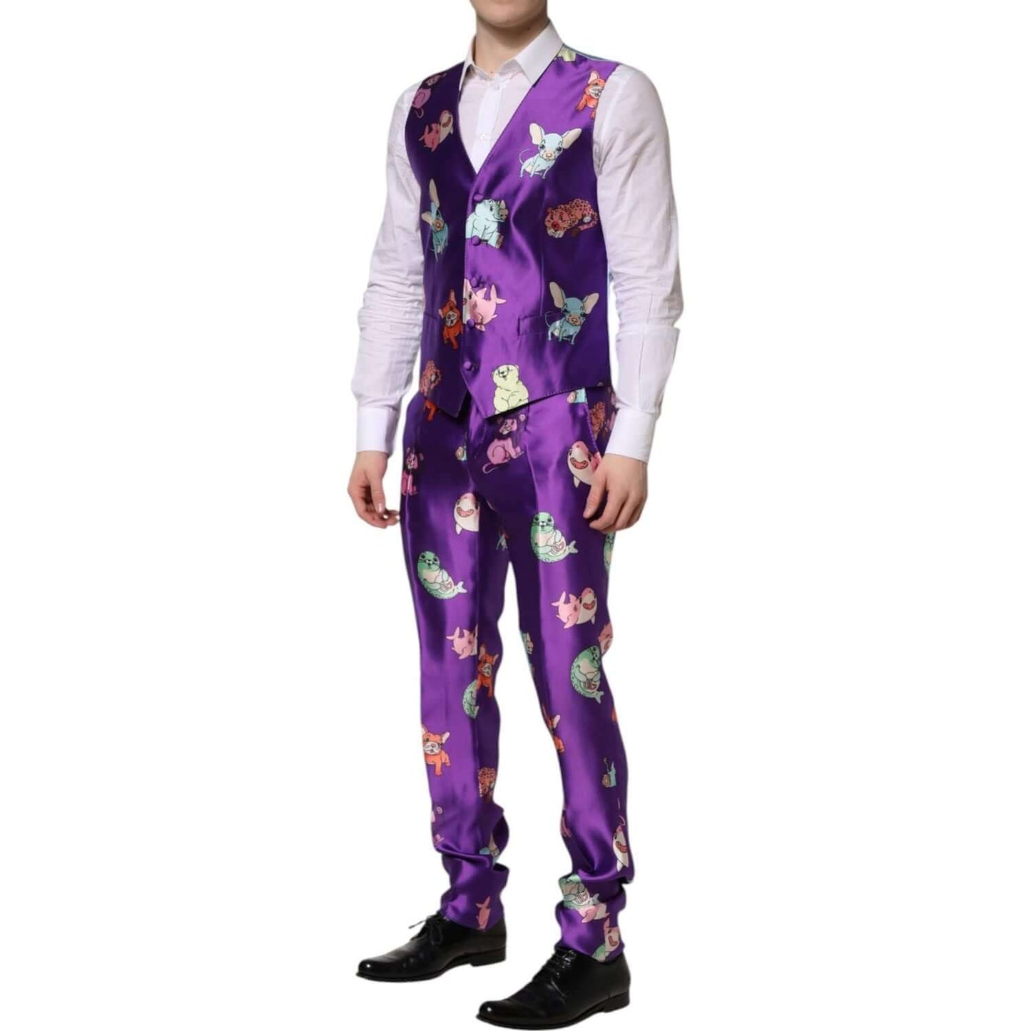 Dolce & Gabbana Purple Silk Animal Print 3 Piece Suit KOS2326-48