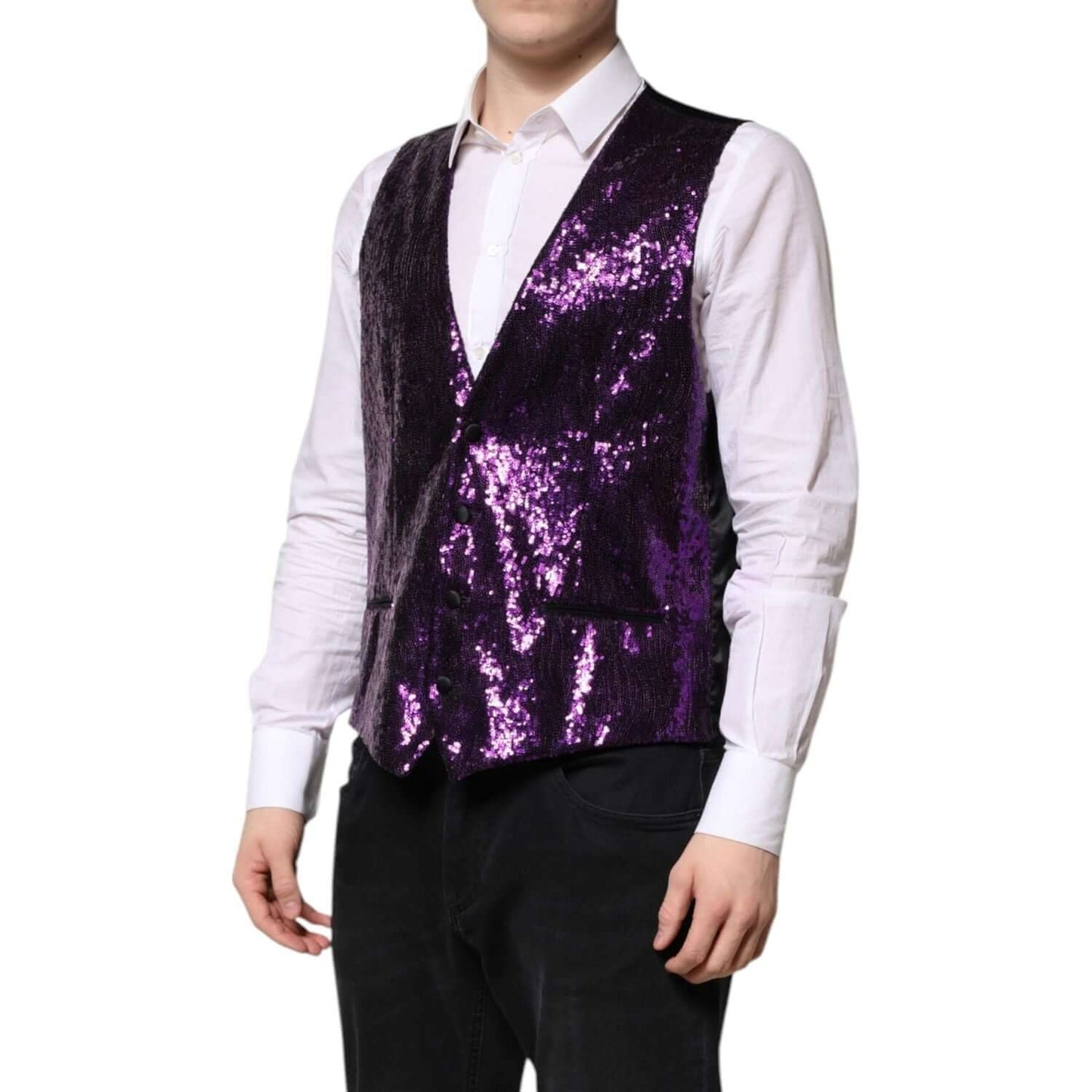 Dolce & Gabbana Purple Sequined Dress Formal Waistcoat Vest TSH90473-48
