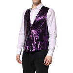 Dolce & Gabbana Purple Sequined Dress Formal Waistcoat Vest TSH90473-48