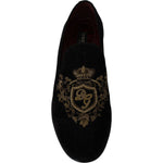 Dolce & Gabbana Elegant Black Loafers with Gold Crown Embroidery Dolce & Gabbana Black