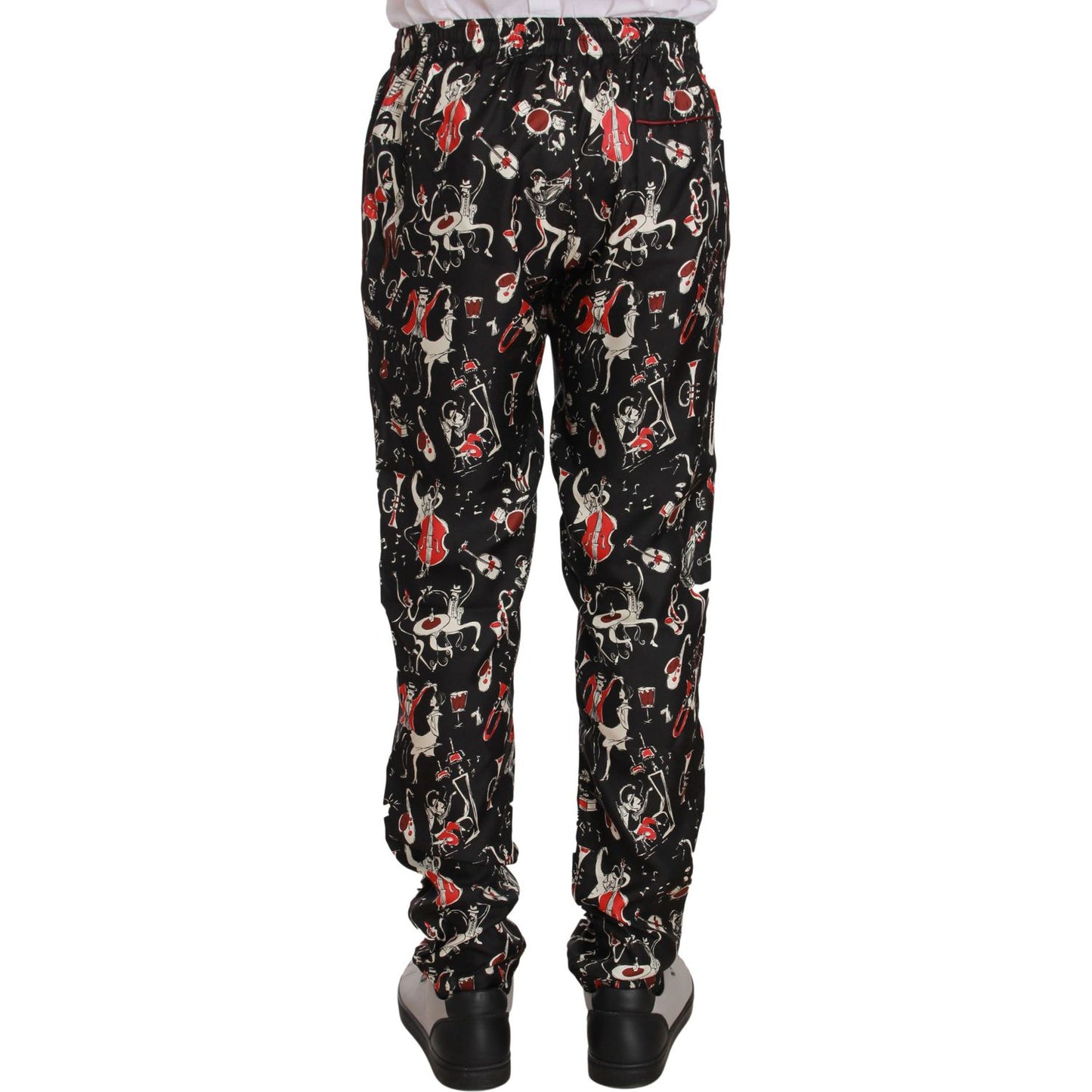 Dolce & Gabbana Elegant Black Silk Lounge Pants with Red Print Dolce & Gabbana Dark Gray