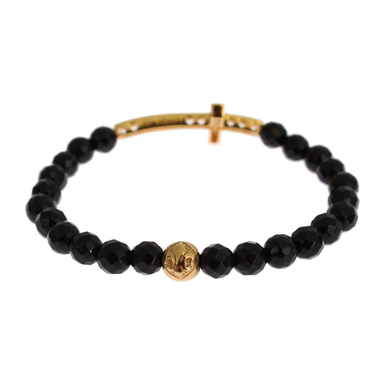 Nialaya Gold Plated Sterling Bracelet with CZ Diamond Cross Bracelet Nialaya Tan
