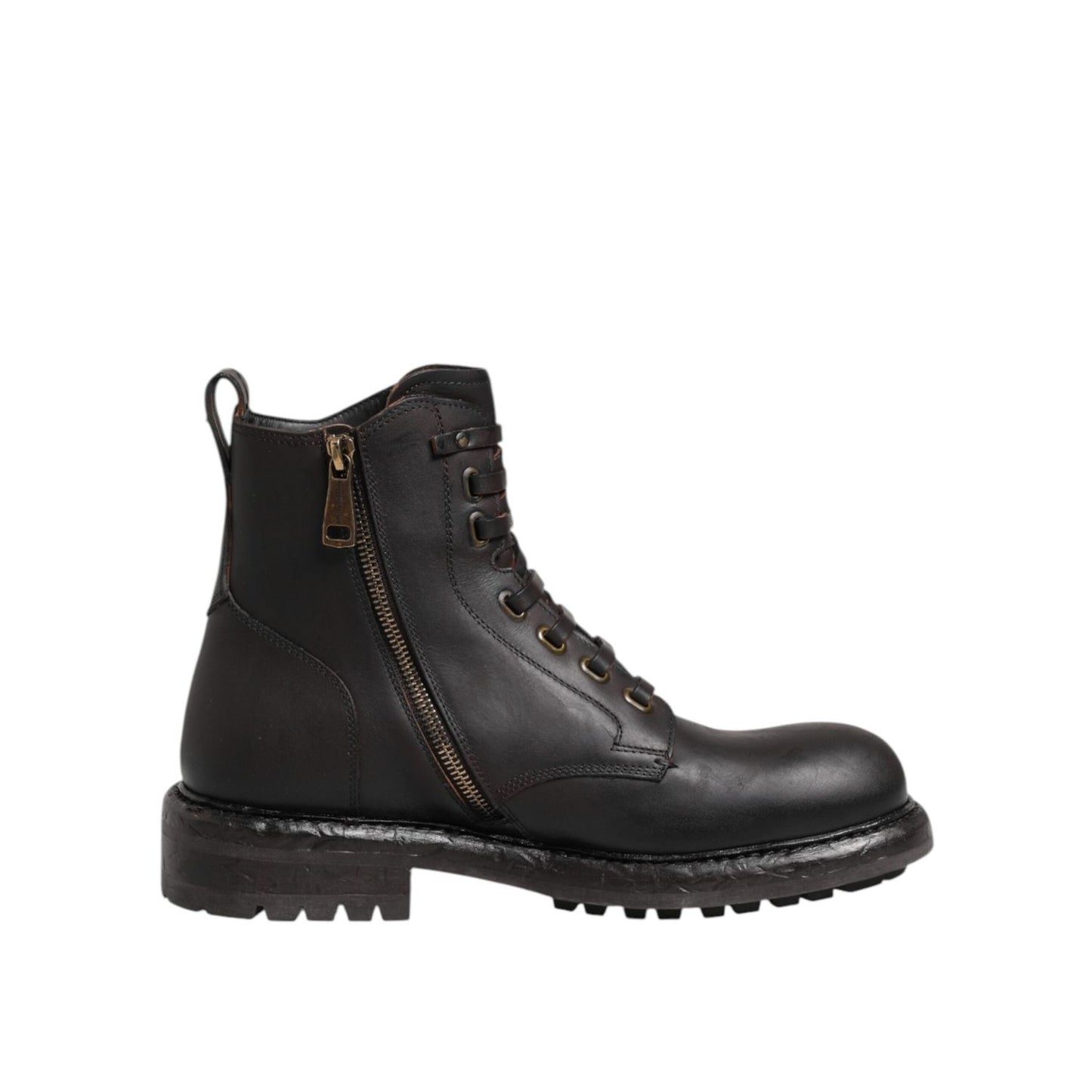Dolce & Gabbana Dark Brown Leather Lace Up Mid Calf Boots Shoes