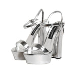 Dolce & Gabbana Silver Leather Platform Keira Sandals Shoes LA11462-39