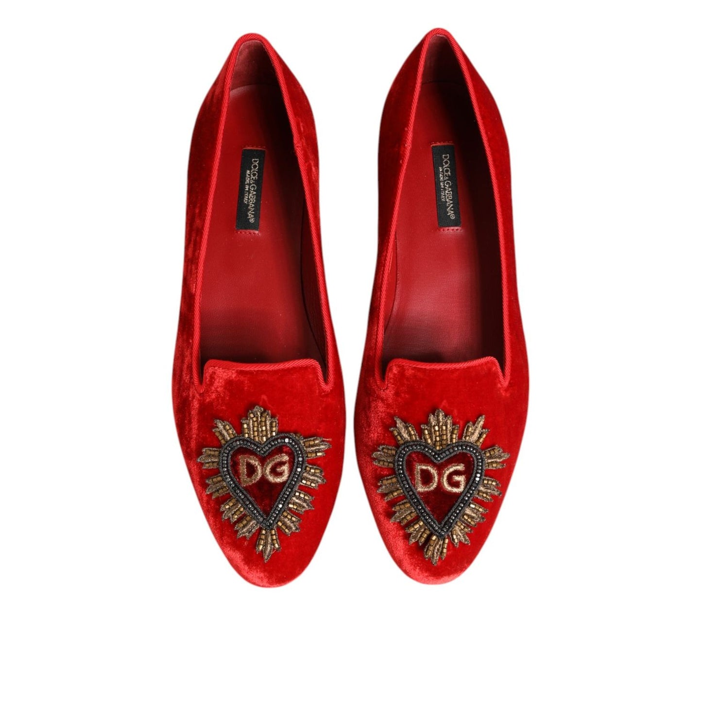 Dolce & Gabbana Red Velvet DG Heart Loafers Flats Shoes LA12821-36