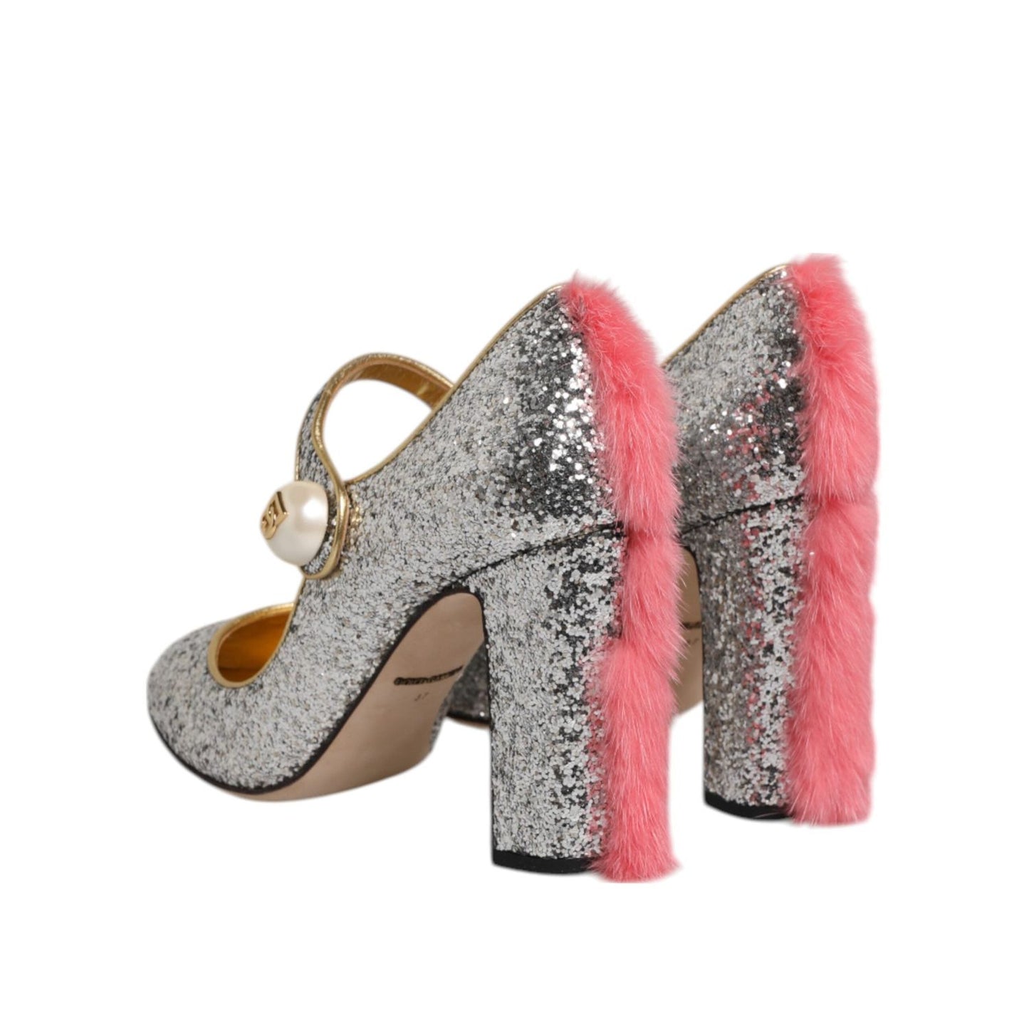 Dolce & Gabbana Silver Glitter Mink Fur VALLY Pump Shoes LA12827-37