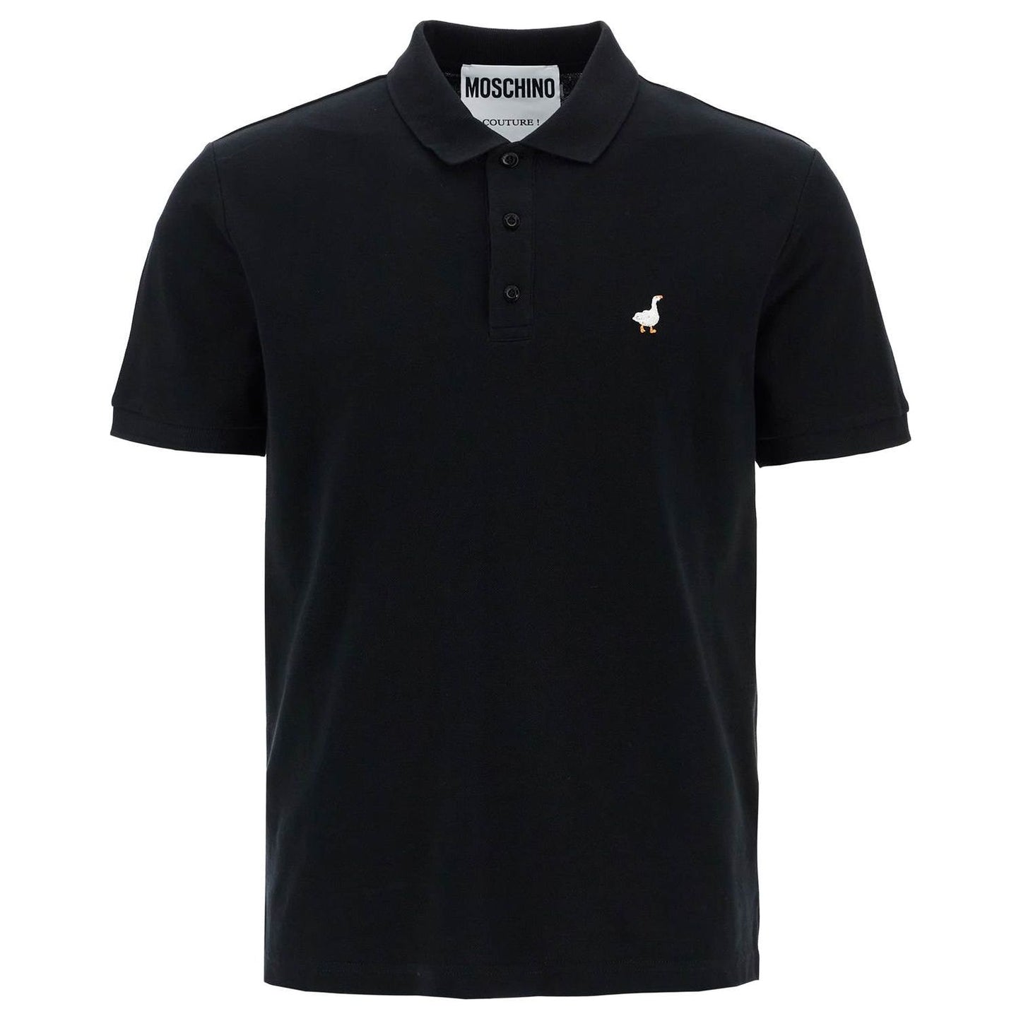 Moschino men's black cotton polo with duck embroidery Topwear Moschino Black