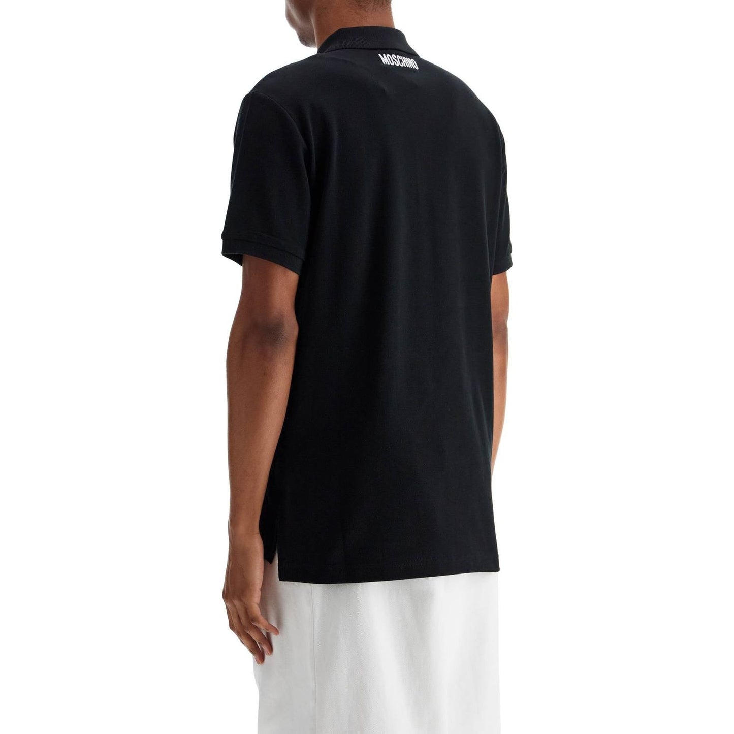 Moschino men's black cotton polo with duck embroidery Topwear Moschino Gray