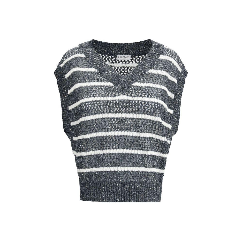 Brunello Cucinelli Brunello Cucinelli Striped Vest BR-MCO558902CAS74-XXL 1728,72470364320,Blue,Brunello Cucinelli,Clothing,New with tags,Sweaters - Women - Clothing,Women,Women - Clothing,XXL