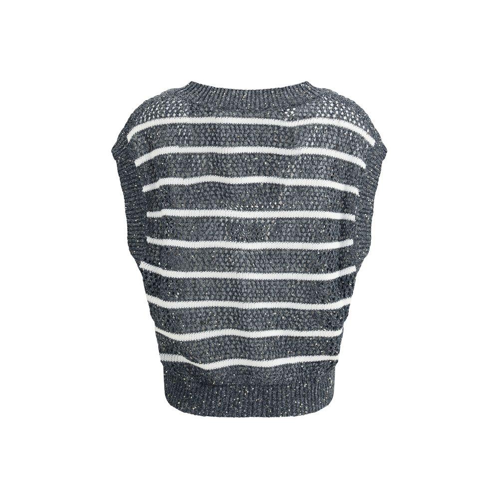 Brunello Cucinelli Brunello Cucinelli Striped Vest BR-MCO558902CAS74-XXL 1728,72470364320,Blue,Brunello Cucinelli,Clothing,New with tags,Sweaters - Women - Clothing,Women,Women - Clothing,XXL