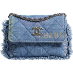 Chanel Denim Mood Flap Micro Logo Printed Fringed Shoulder Bag Chanel Slate Gray