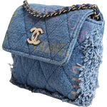 Chanel Denim Mood Flap Micro Logo Printed Fringed Shoulder Bag Chanel Dim Gray