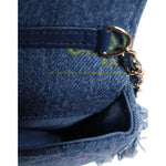 Chanel Denim Mood Flap Micro Logo Printed Fringed Shoulder Bag Chanel Dark Slate Gray