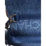 Chanel Denim Mood Flap Micro Logo Printed Fringed Shoulder Bag Chanel Dark Slate Gray