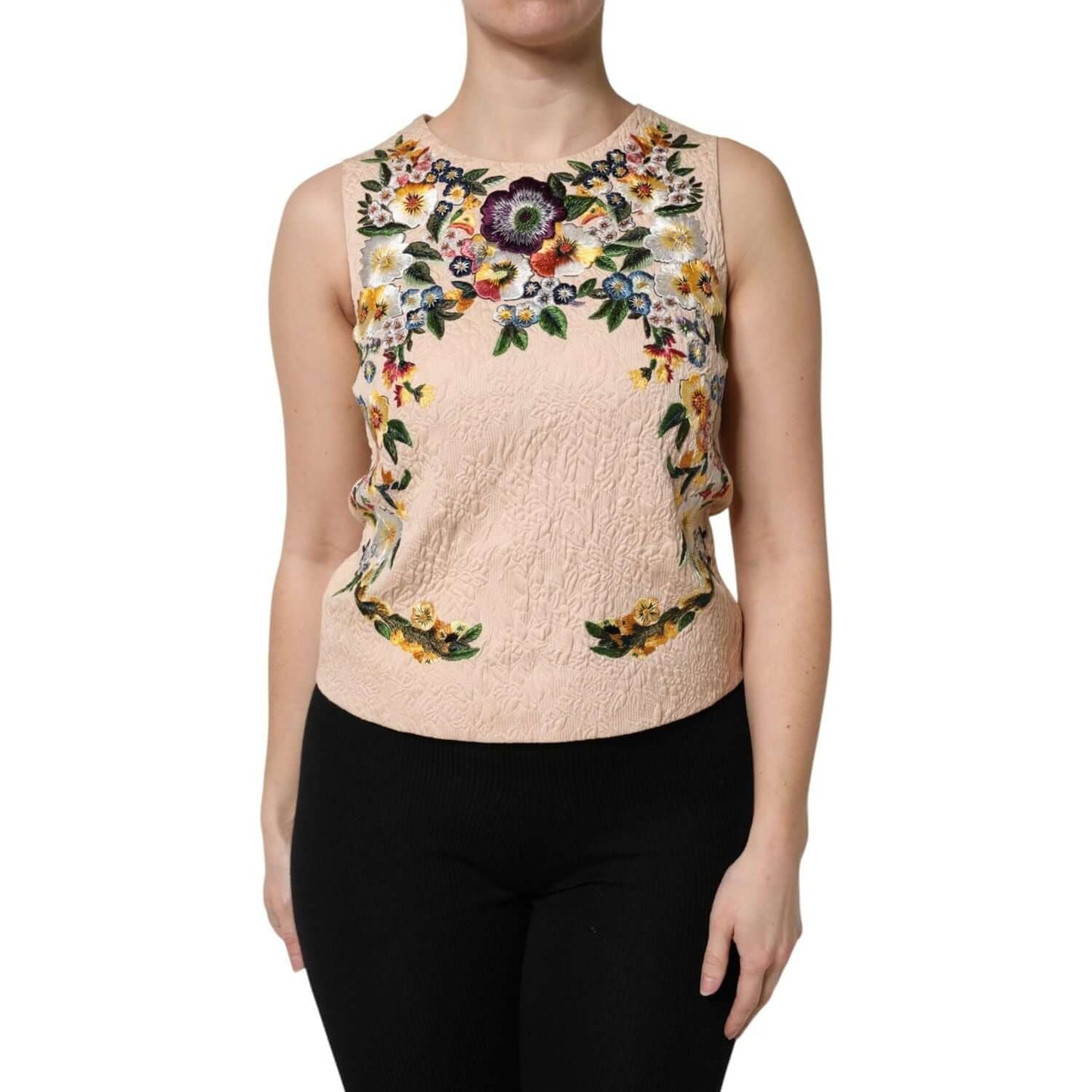 Dolce & Gabbana Dolce & Gabbana Beige Floral Embroidery Sleeveless Tank Top TSH90439-38 1728,67345645728,Beige,Dolce & Gabbana,IT38 | XS,IT44 | L,IT46|XL,Material: 91% Cotton 9% Nylon,New with tags,Tops & T-Shirts - Women - Clothing,Women