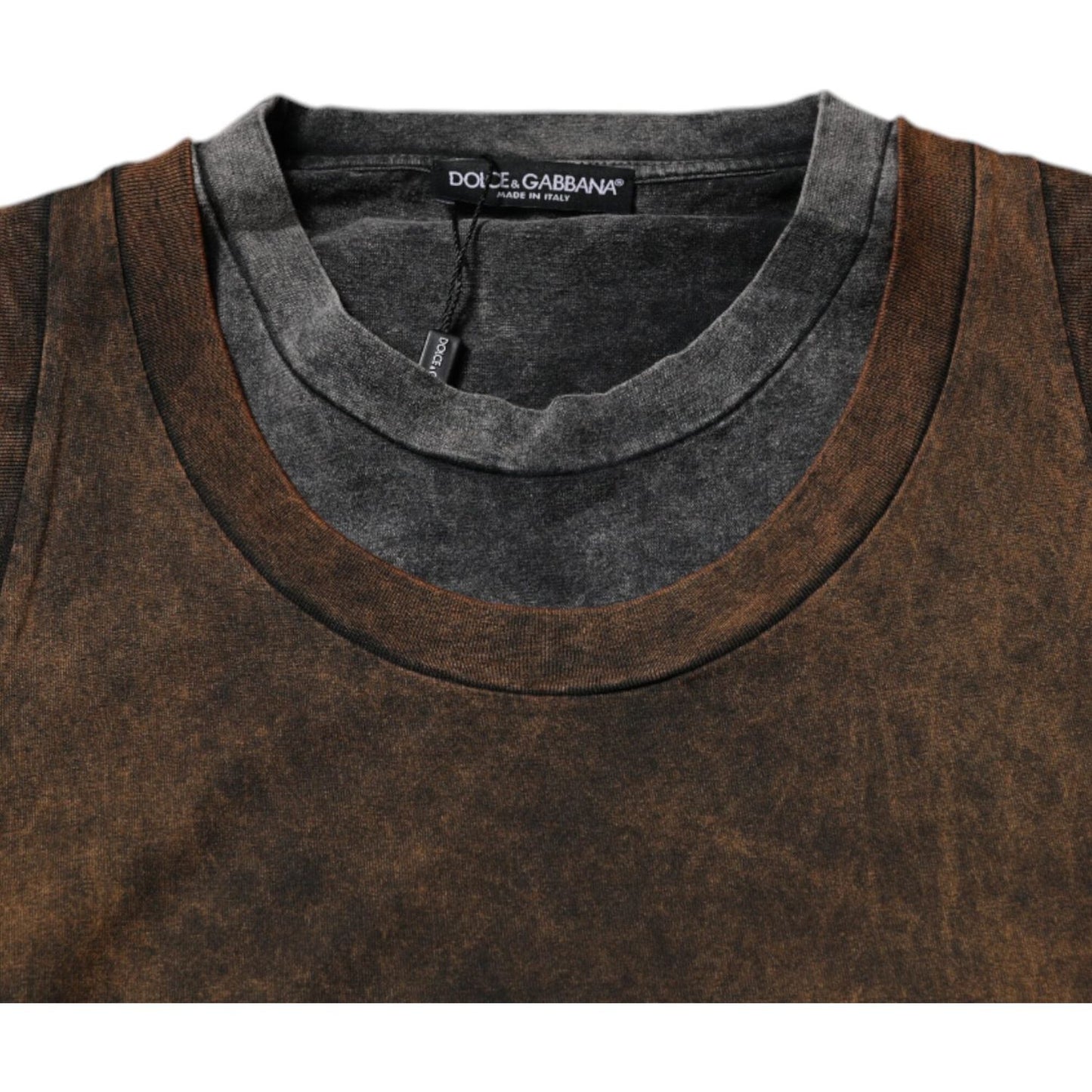 Dolce & Gabbana Dolce & Gabbana Brown Cotton Round Neck Sleeveless T-shirt TSH87482-52 1728,67345645728,Brown,Dolce & Gabbana,IT52 | XL,Material: 100% Cotton,Men,New with tags,T-Shirts - Men - Clothing