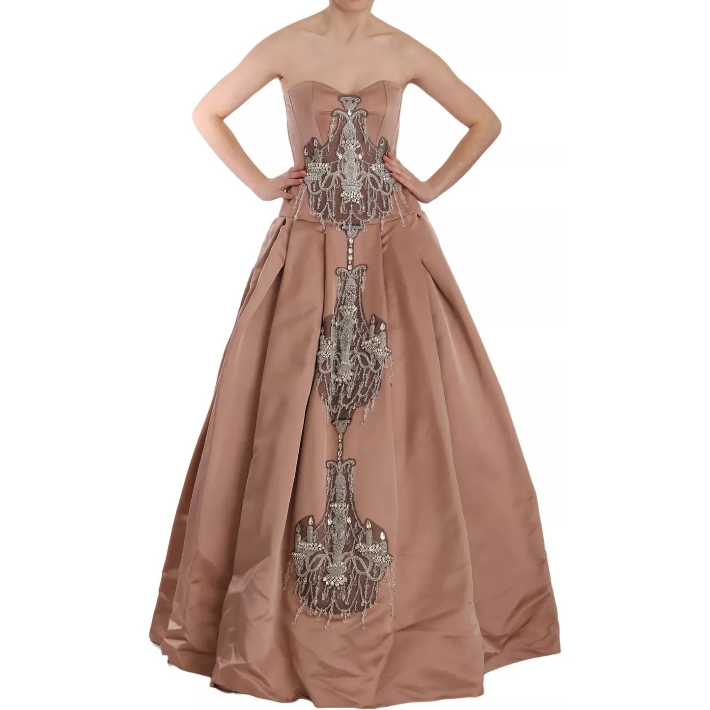 Dolce & Gabbana Dolce & Gabbana Crystal Pink Silk Chandelier Ball Gown Dress DR1667 100% Silk,1728,67345645728,Dolce & Gabbana,Dresses - Women - Clothing,IT42|M,Pink,Preowned / Defect,Women