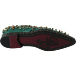 Dolce & Gabbana Dolce & Gabbana Emerald Leather Dress Shoes with Crystal Accents LA7212-41 1728,67345645728,Dolce & Gabbana,EU41/US10.5,Flat Shoes - Women - Shoes,Green,Material: Leather,New with tags,Women