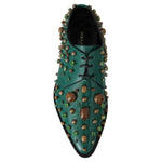Dolce & Gabbana Dolce & Gabbana Emerald Leather Dress Shoes with Crystal Accents LA7212-41 1728,67345645728,Dolce & Gabbana,EU41/US10.5,Flat Shoes - Women - Shoes,Green,Material: Leather,New with tags,Women