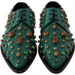 Dolce & Gabbana Dolce & Gabbana Emerald Leather Dress Shoes with Crystal Accents LA7212-41 1728,67345645728,Dolce & Gabbana,EU41/US10.5,Flat Shoes - Women - Shoes,Green,Material: Leather,New with tags,Women