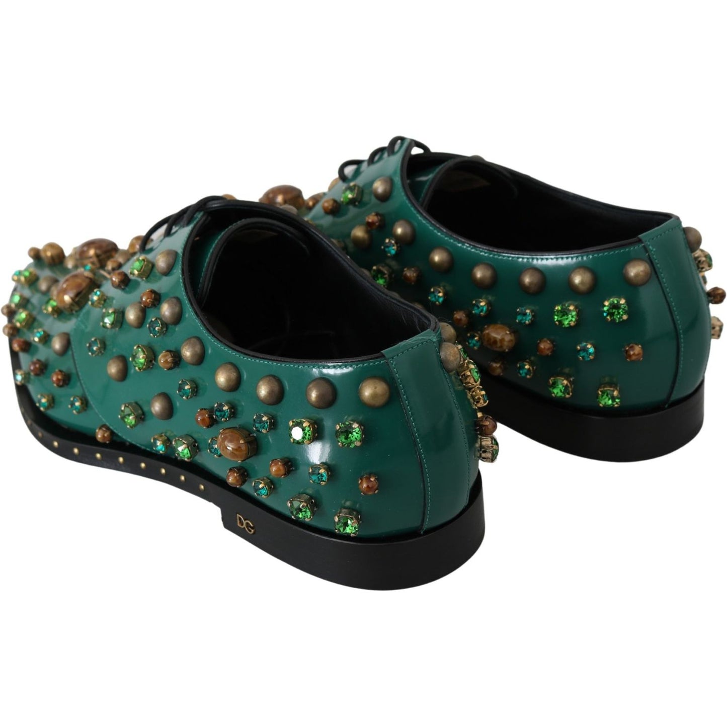 Dolce & Gabbana Dolce & Gabbana Emerald Leather Dress Shoes with Crystal Accents LA7212-41 1728,67345645728,Dolce & Gabbana,EU41/US10.5,Flat Shoes - Women - Shoes,Green,Material: Leather,New with tags,Women