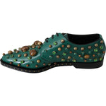 Dolce & Gabbana Dolce & Gabbana Emerald Leather Dress Shoes with Crystal Accents LA7212-41 1728,67345645728,Dolce & Gabbana,EU41/US10.5,Flat Shoes - Women - Shoes,Green,Material: Leather,New with tags,Women