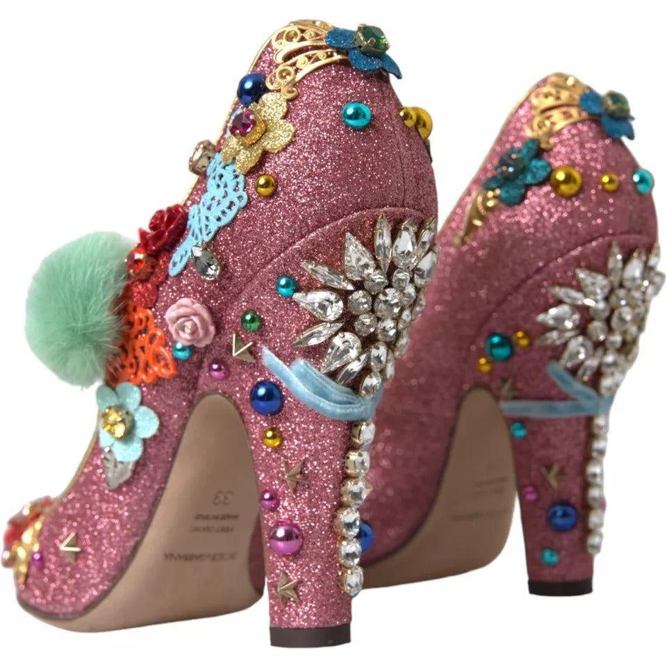 Dolce & Gabbana Dolce & Gabbana Pink Embellished Fur Mary Jane Pumps Shoes LA10945-39 1728,22% PS,30% Lamb,67345645728,Dolce & Gabbana,EU39/US8.5,Material: 48% CO,Pink,Preowned / Defect,Sandals - Women - Shoes,Women
