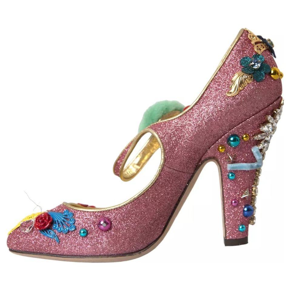 Dolce & Gabbana Dolce & Gabbana Pink Embellished Fur Mary Jane Pumps Shoes LA10945-39 1728,22% PS,30% Lamb,67345645728,Dolce & Gabbana,EU39/US8.5,Material: 48% CO,Pink,Preowned / Defect,Sandals - Women - Shoes,Women