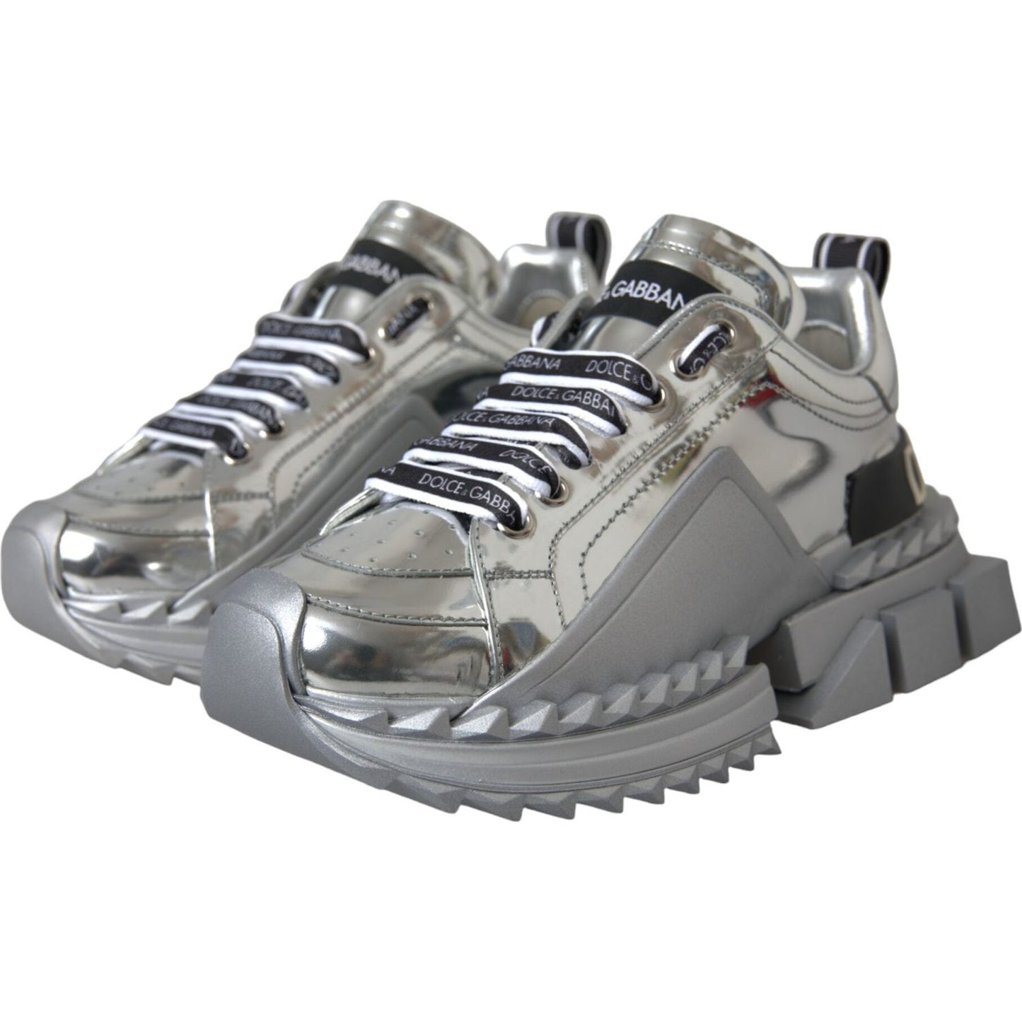 Dolce & Gabbana Dolce & Gabbana Silver Leather Super Queen Sneakers Shoes LA11077-36 1728,67345645728,Dolce & Gabbana,EU36/US5.5,Material: 57% Leather 43% Viscose,Preowned / Defect,Silver,Sneakers - Women - Shoes
