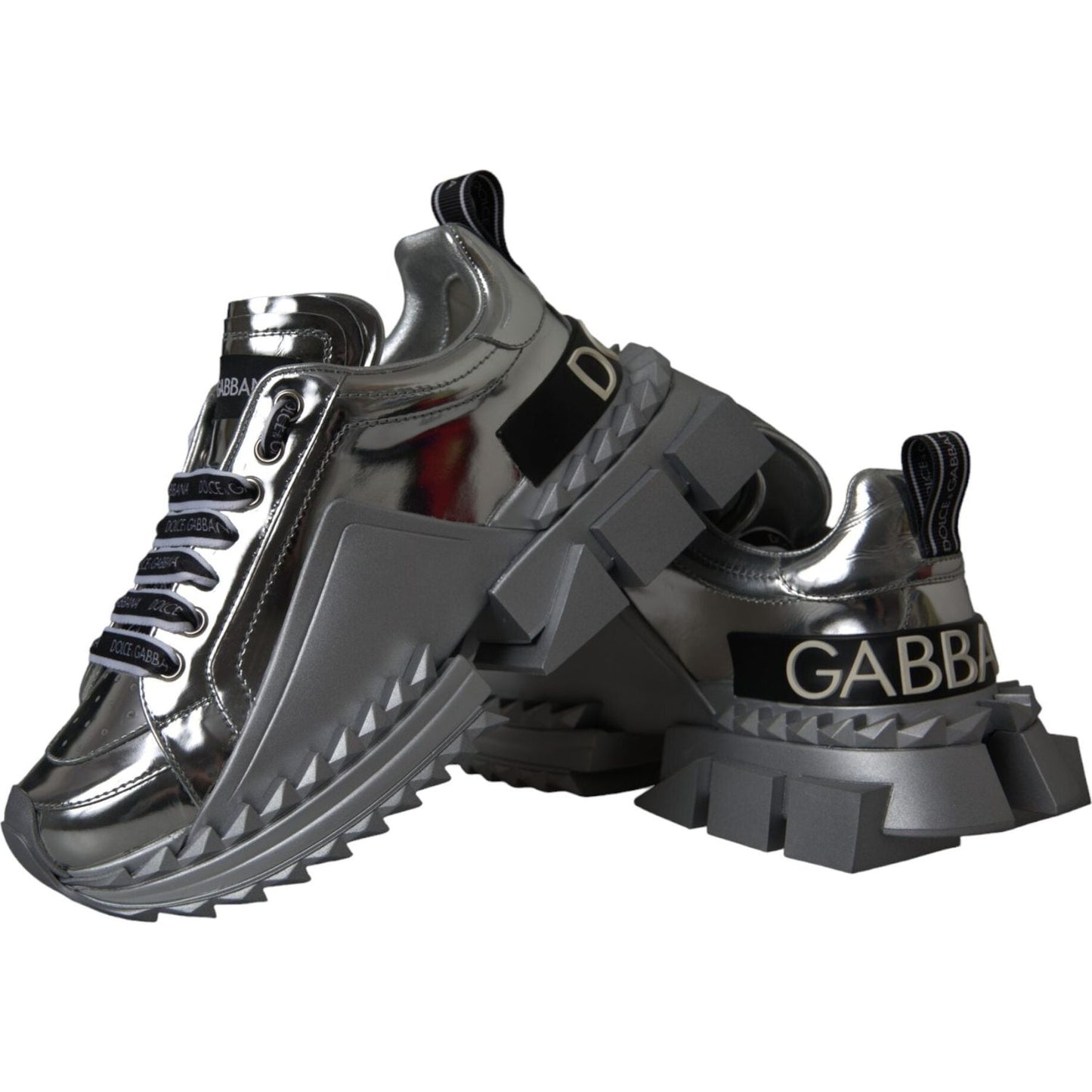 Dolce & Gabbana Dolce & Gabbana Silver Leather Super Queen Sneakers Shoes LA11077-36 1728,67345645728,Dolce & Gabbana,EU36/US5.5,Material: 57% Leather 43% Viscose,Preowned / Defect,Silver,Sneakers - Women - Shoes
