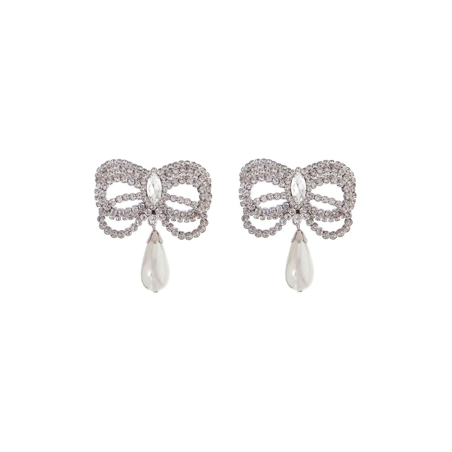 Alessandra Rich hypoallergenic brass earrings in silver with bow and drop pearl