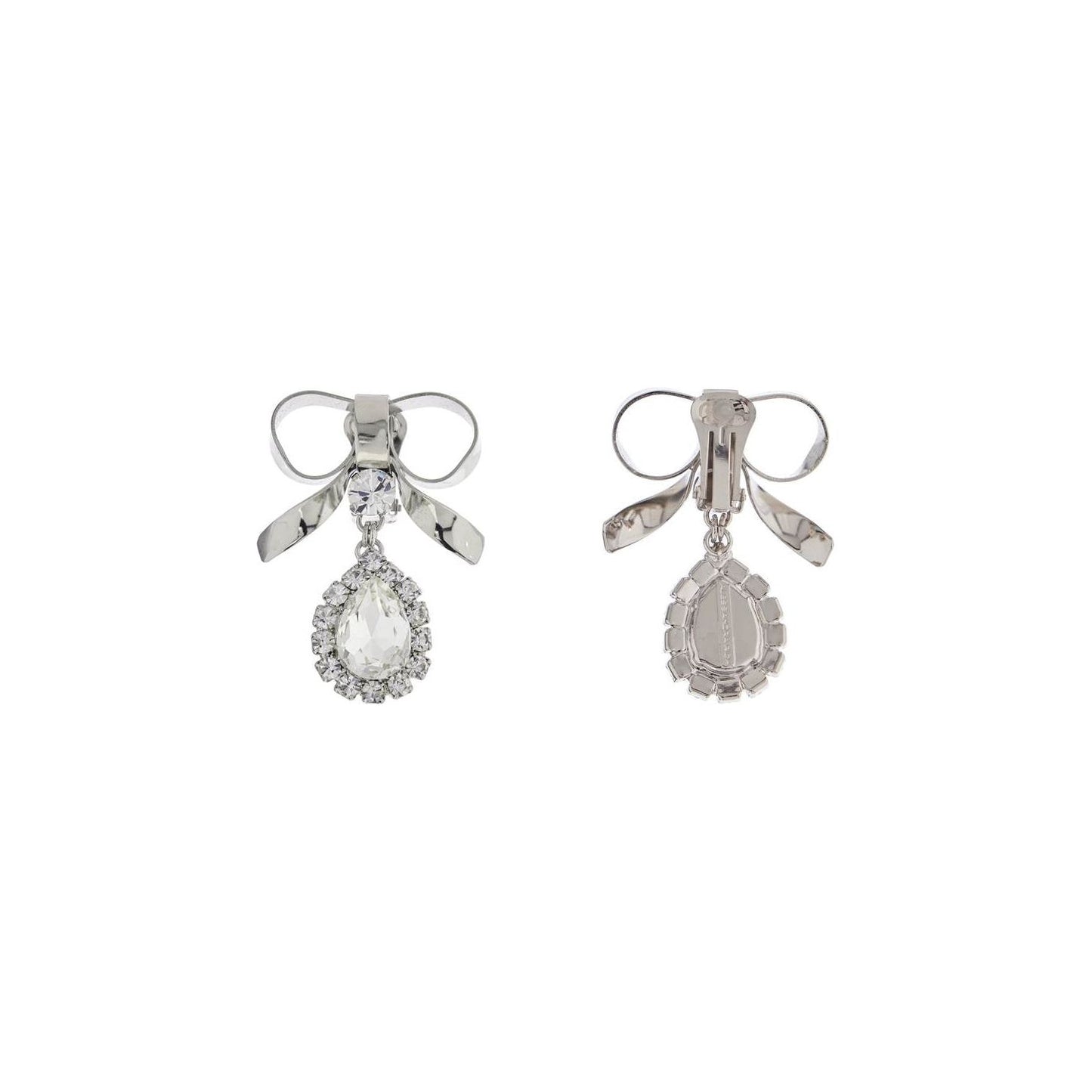 Alessandra Rich bow earrings with crystal pendant in silver-plated brass