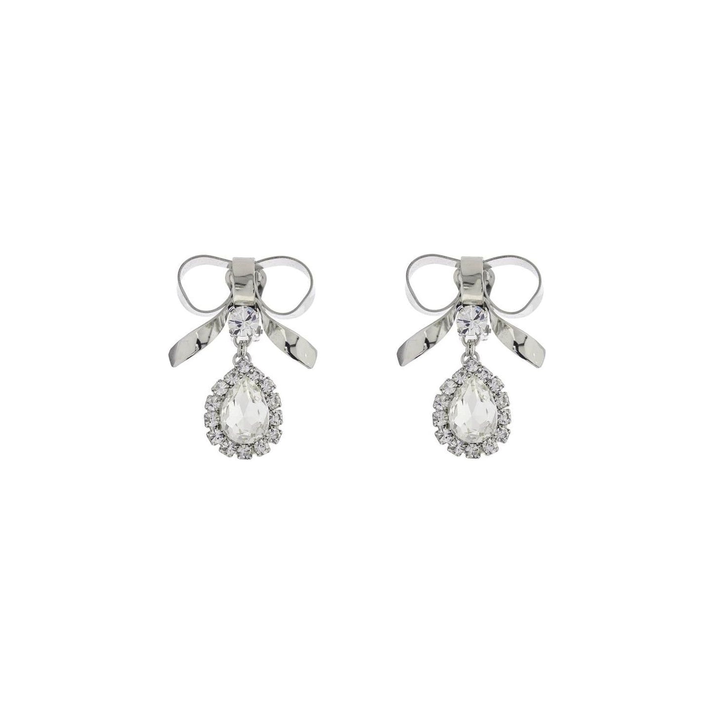 Alessandra Rich bow earrings with crystal pendant in silver-plated brass