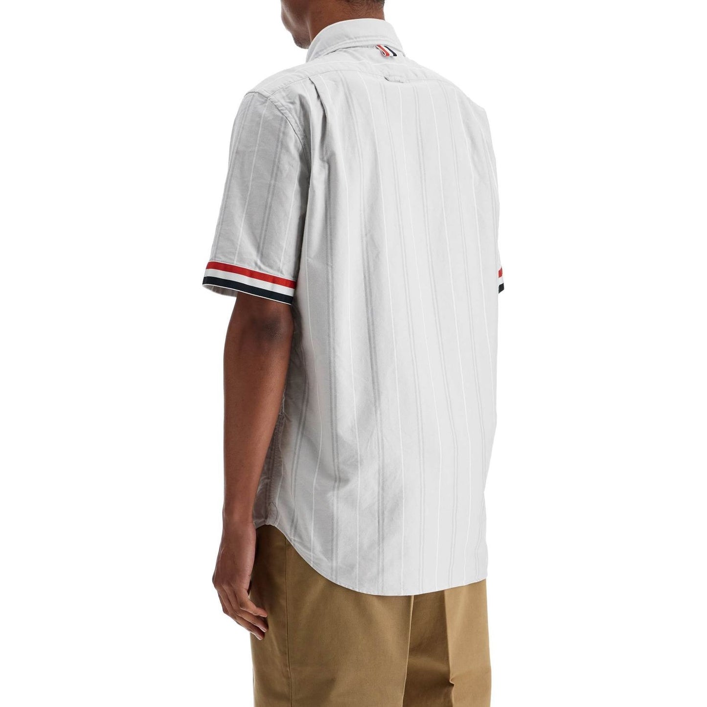 Thom Browne medium grey cotton oxford shirt with rwb cuffs Shirts Thom Browne Light Gray