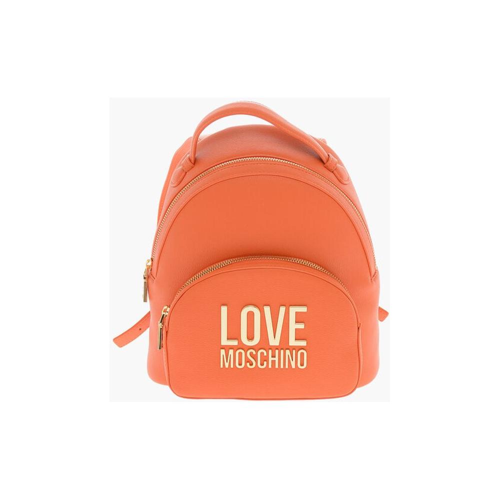 Moschino Moschino LOVE Faux Leather Backpack with Golden Logo MOP483364GD 1728,74866327712,Backpacks - Women - Bags,Bags,Moschino,New with tags,Orange,Women,Women - Bags