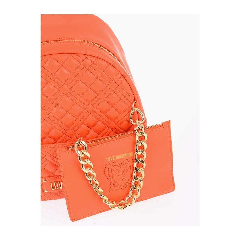 Moschino Moschino LOVE Quilted Faux Leather Backpack with Matched Pouch MOP483449GD 1728,74866327712,Backpacks - Women - Bags,Bags,Moschino,New with tags,Orange,Women,Women - Bags