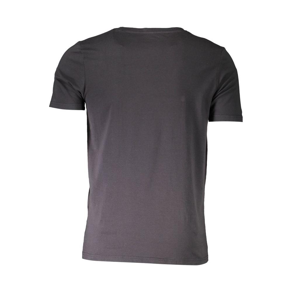 Back view of Aeronautica Militare black cotton men's T-shirt with crew neck and short sleeves, showcasing premium quality fabric.