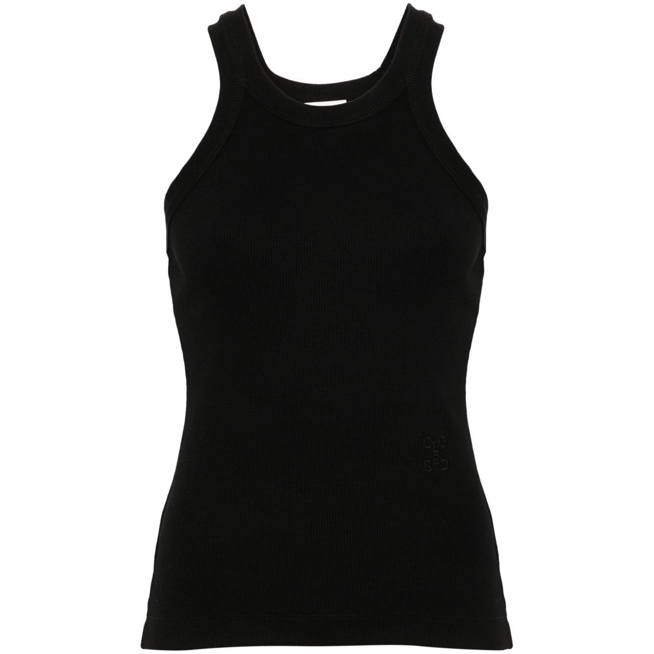 Closed logo-embroidered ribbed tank top