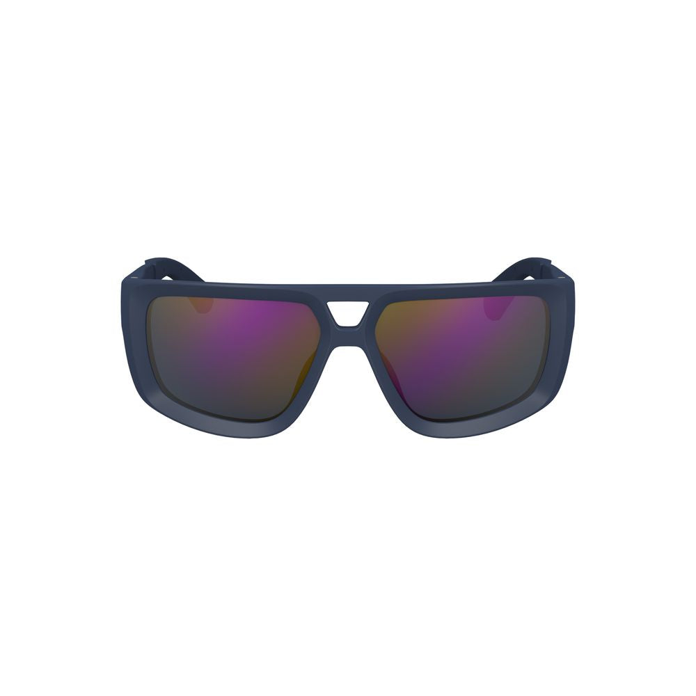 Calvin Klein blue plastic men's sunglasses with square lenses and contrast details. Lens width: 60mm, bridge: 14mm, temple: 130mm.